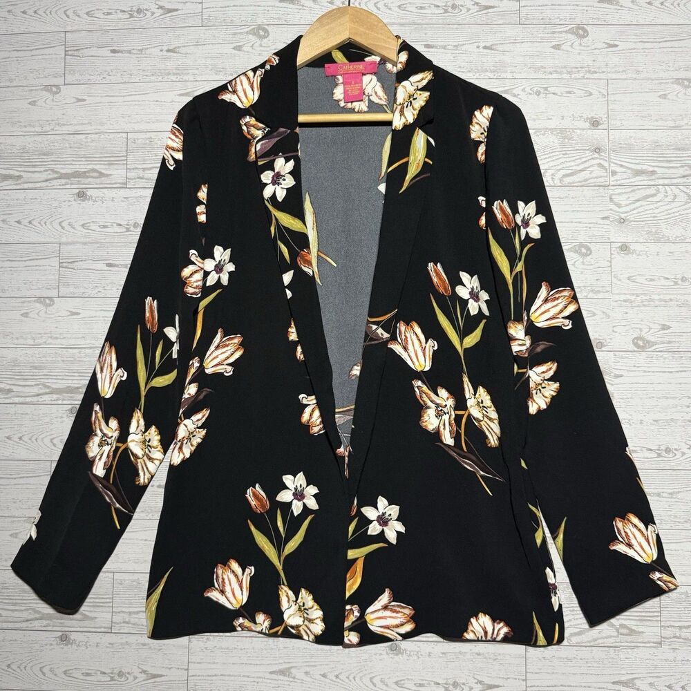 Catherine Malandrino Black Floral Open Front Blazer Cardigan Women's Size S